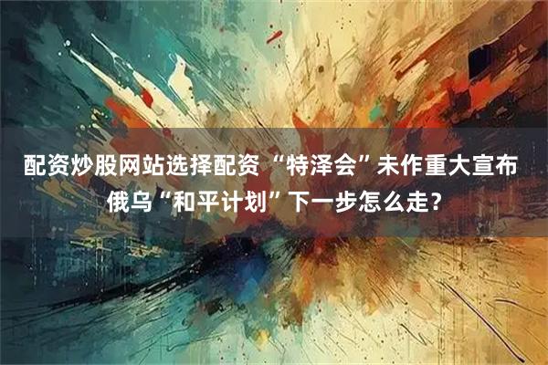 配资炒股网站选择配资 “特泽会”未作重大宣布 俄乌“和平计划”下一步怎么走？